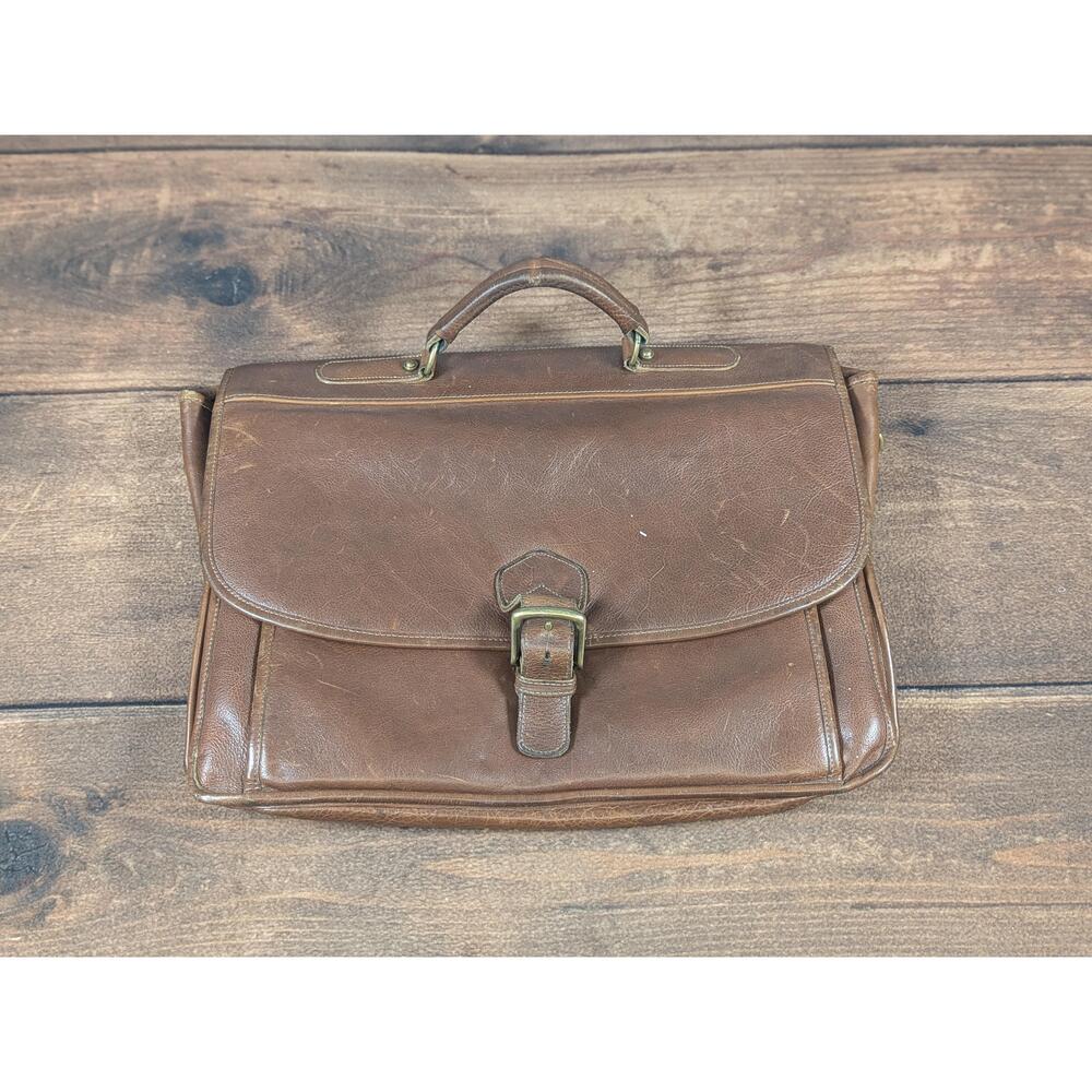 Aston Madison Bag Large Brown Leather Briefcase Top Handle USA Front Buckle‎